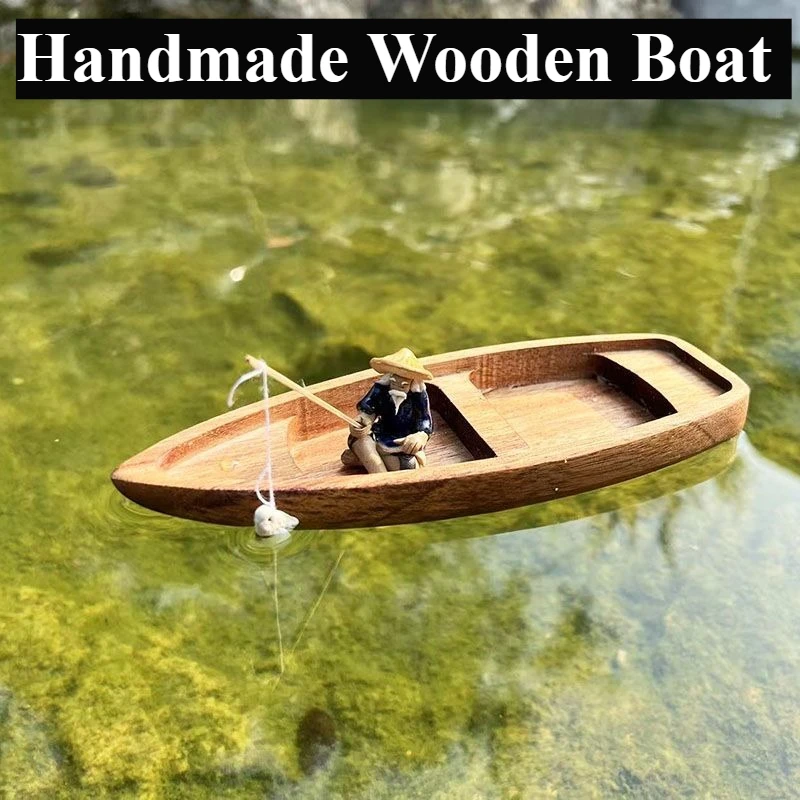 Handmade Wooden Boat Mini Floa - Fish Toys For Aquarium recension och pris